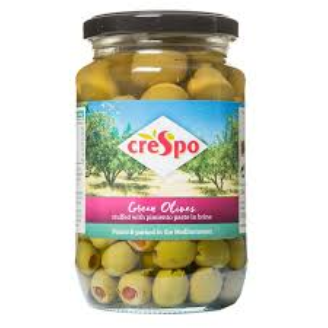 CRESPO GREEN OLIVES STUFFED W/PIMENTO SAUCE 907G